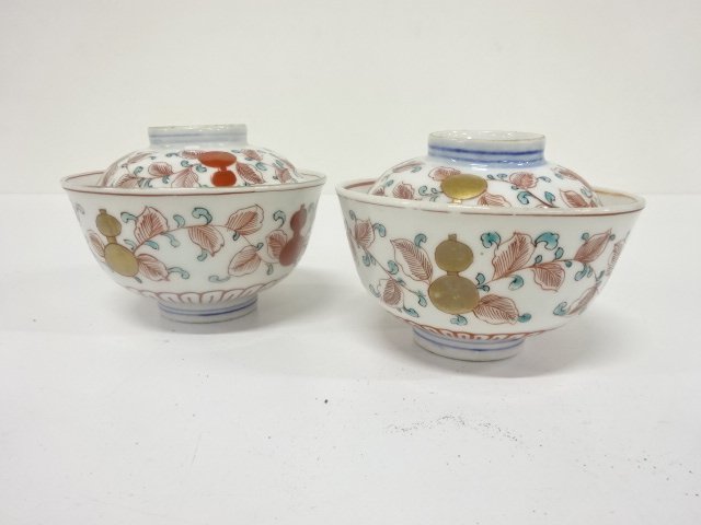 Ko-Imari, Sometsuke, Gilt, Red painting, Lidded tea bowl, 2pcs.
